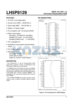 LH5P8129TR-80 datasheet - CMOS 1M(128K x 8)CS-control pseudo-static RAM