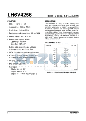 LH6V4256D-10 datasheet - CMOS 1M(256K x 4) dynamic RAM