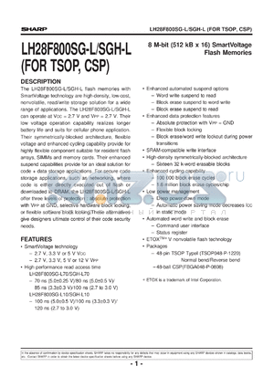 LH28F800SGHB-L70 datasheet - 8M-bit(512KB x 16)smart voltage  Flash Memory