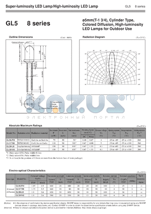 GL5HV8 datasheet - 5mm(T-1 3/4), cylinder type, colored diffusion, high-luminosity LED lamp for outdoor use