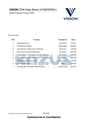 VV6301B001 datasheet - Colour digital video CMOS image sensor