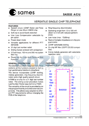 SA2532A datasheet - Versatile single chip telephone