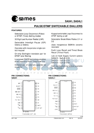 SA54L19 datasheet - Pulse/DTMF switchable dialler