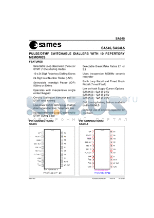 SA54L59 datasheet - Pulse/DTMF switchable dialler with 10 repertory memories