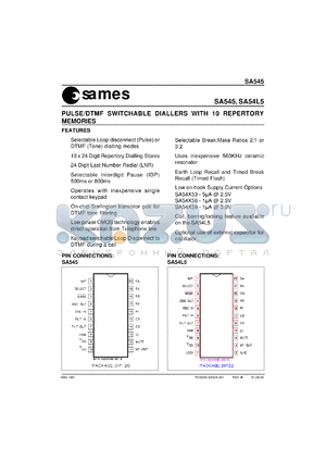 SA5453 datasheet - Pulse/DTMF switchable dialler with 10 repertory memories