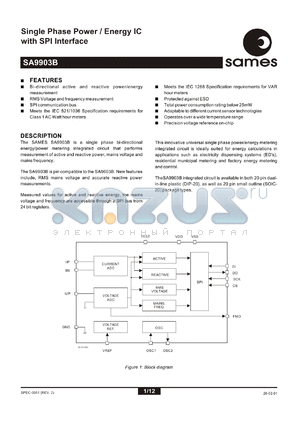 SA9904APA datasheet - Three phase power/energy metering IC with SPI interface