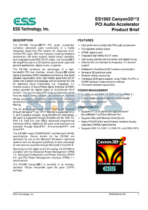 ES1992S datasheet - PCI audio accelerator, 3.3 V