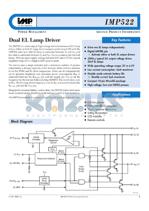 IMP522EMB datasheet - Input voltage: 2.0-6.5V; dual EL lamp driver