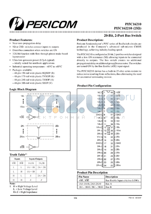 PI5C162210V datasheet - 20-bit,2-port bus switch