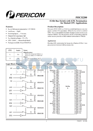 PI5C32200A datasheet - 32-bit bus switch with GTL termination for slotted CPU applications