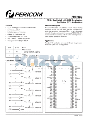 PI5C32202A datasheet - 32-bit bus switch with GTL termination for slotted CPU applications