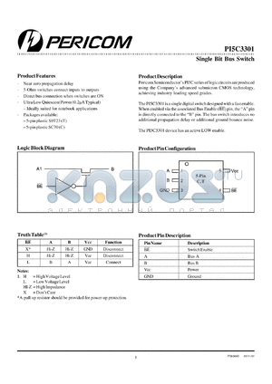 PI5C3301T datasheet - Single bus switch