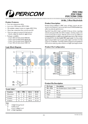 PI5C3384Q datasheet - 10-bit,2-port bus switch