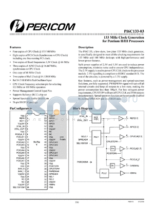 PI6C133-03V datasheet - 133 MHz clock generator for pentium II/III processors