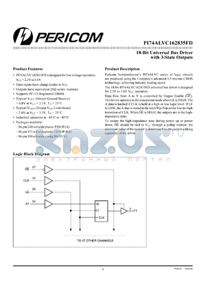 PI74ALVC162835FDV datasheet - 18-bit universal bus driver with 3-state outputs