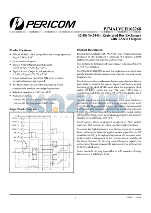PI74ALVCH162268A datasheet - 12-bit to 24-bit registered bus exchanger with 3-state outputs