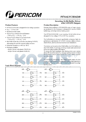 PI74ALVCH16240V datasheet - Inverting 12-bit buffer driver with 3-state outputs