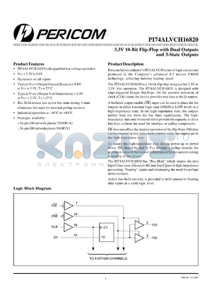 PI74ALVCH16820A datasheet - 3.3V 10-bit flip-flop with 3-state outputs