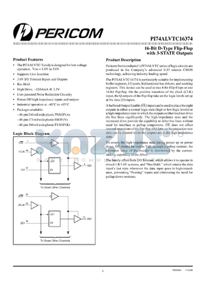 PI74ALVTC16374A datasheet - 16-bit D-type flip-flop with 3-state outputs