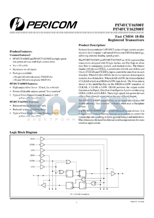 PI74FCT162500TV datasheet - Fast CMOS 18-bit registered transceiver