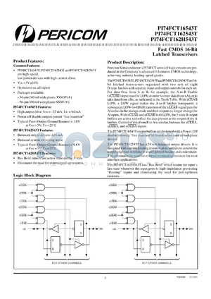 PI74FCT16543TA datasheet - Fast CMOS 16-bit latched transceiver