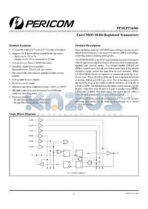 PI74LPT16501A datasheet - Fast CMOS 18-bit registered transceiver
