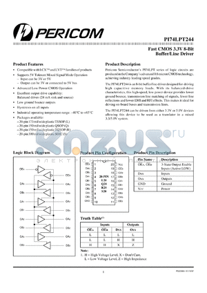 PI74LPT244R datasheet - Fast CMOS 3.3V 8-bit buffer/line driver