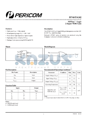 PI74ST1G02C datasheet - SOTiny logic 2-input NOR gate