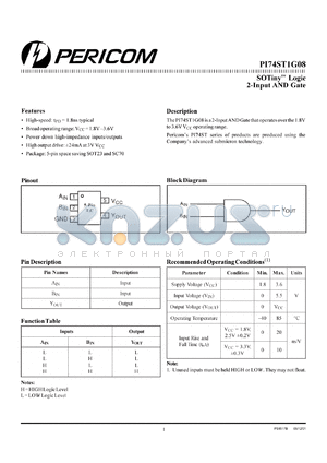 PI74ST1G08T datasheet - SOTiny logic 2-input AND gate