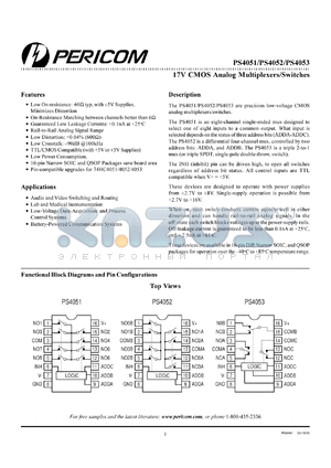 PS4053EPSE datasheet - 17V CMOS analog multiplexer/switch