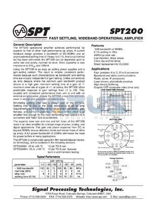 SPT200AMH datasheet - Fast settling, wideband operational amplifier