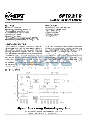 SPT9210SCS datasheet - Analog video processor