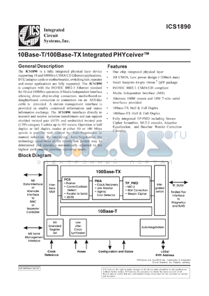 AV1890Y datasheet - 100 base-T/100 base-TX integrated PHYceiver