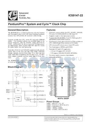 AV9147F-22 datasheet - Pentium/PRO system and cyrix clock chip