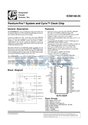 ICS9148F-25 datasheet - Pentium/PRO system and cyrix clock chip