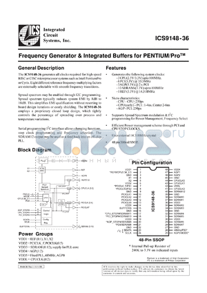 ICS9148F-36 datasheet - Frequency generator and integrated buffers for Pentium/PRO
