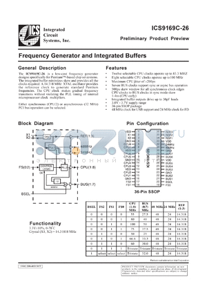 ICS9169CF-26 datasheet - Frequency generator and integrated buffer