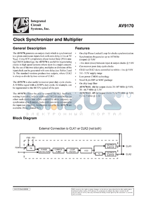 AV9170-01CS08 datasheet - Clock synchronizer and multiplier