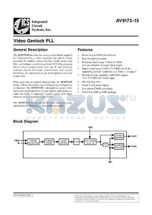 ICS9173-15CS08 datasheet - Video genlock PLL
