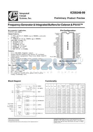 ICS9248F-99 datasheet - Frequency generator and integrated buffer for Celeron and PII/III