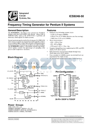 ICS9248G-50-T datasheet - Frequency timing generator  for Pentium II system