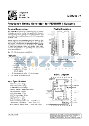 ICS9248F-77 datasheet - Frequency timing generator  for Pentium II system