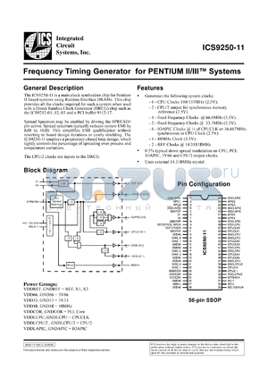 ICS9250F-11-T datasheet - Frecuency timing generator  for  Pentium II/III system