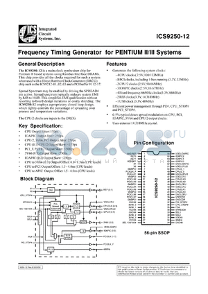 ICS9250F-12-T datasheet - Frecuency timing generator  for  Pentium II/III system