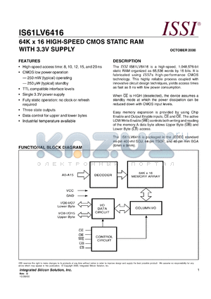 IS61LV6416-20TI datasheet - 64K x 16 high-speed CMOS  static RAM with 3.3V supply