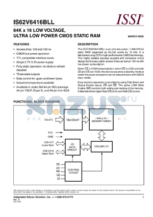 IS62V6416BLL-12TI datasheet - 128K x 16  low voltage, ultra low power CMOS static RAM