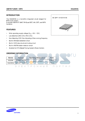 KA2295Q datasheet - Monolithic integrated circuit for DTS music centers. AM/FM tuner + MPX