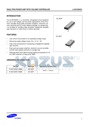 S1A0136A01-SA0B0 datasheet - Dual pre-power AMP with volume controller