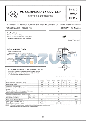 SM260 datasheet - 2.0 mA surface mount schottky barrier rectifier