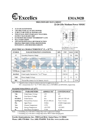 EMA302B datasheet - 22-26 GHz medium power MMIC